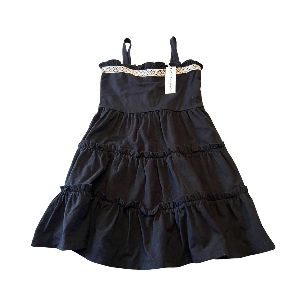 Janie and Jack Girls Black Tiered Ruffle Dress Eyelet Lace Trim Size 7 NWT